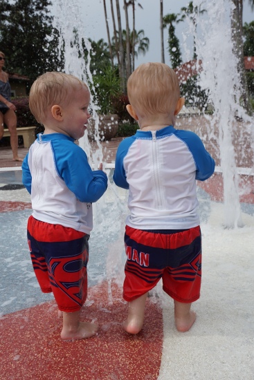 James and Philip playing in the splash pad